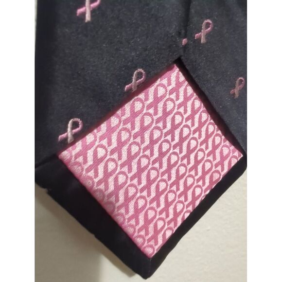 Breast Cancer Awareness Real Men Wear Pink Black Neck Tie By Diane Katzman - Picture 4 of 5